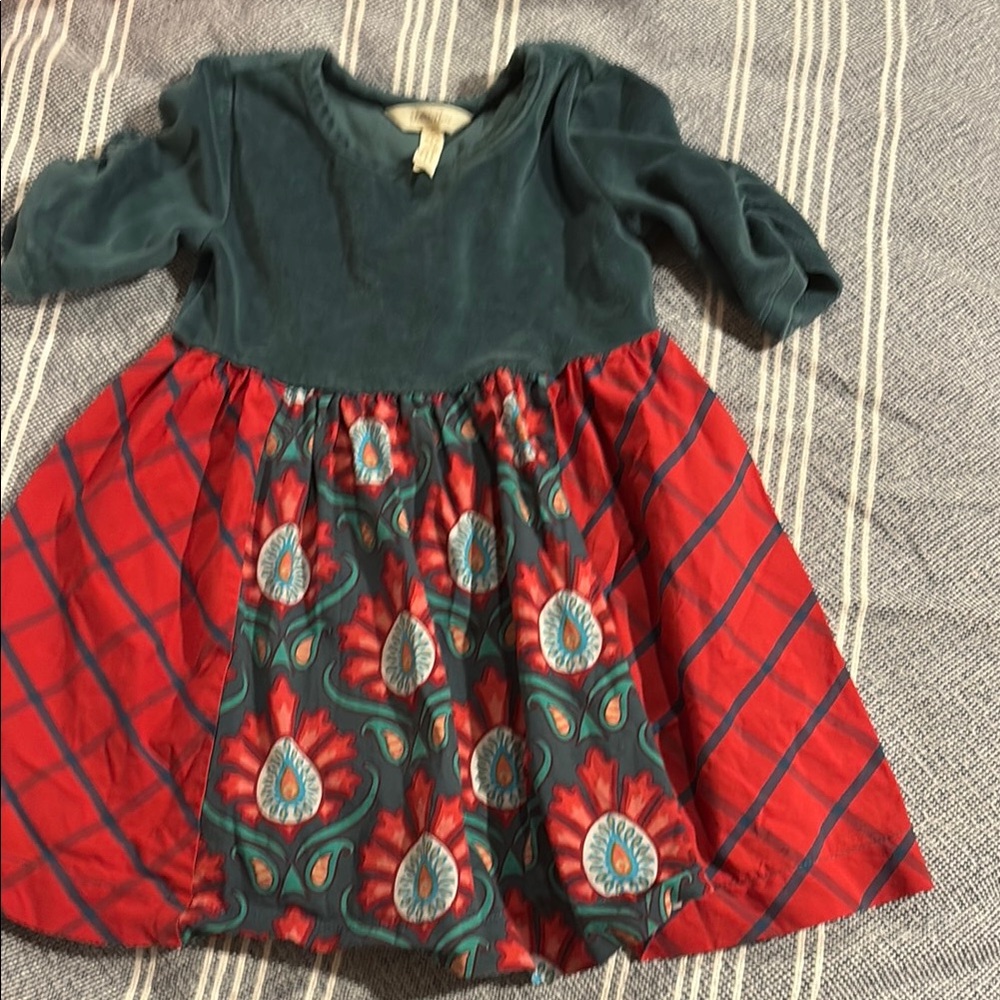 Matilda Jane Teal and Red Patterned Kids Dress